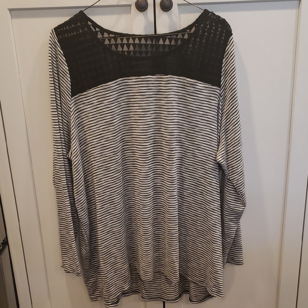 Lane Bryant Monochrome Striped Long Sleeve Top